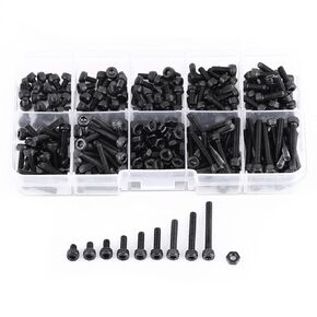 280PCS M3 Screw Kit, 12.9 Grade M3 Bolts Screw Assortment, Hex Socket Screw Bolt and Nut Kit, Alloy Steel, 4/5/6/8/10/12/16/20/25mm Length, for Home and Office Appliance, Machinery