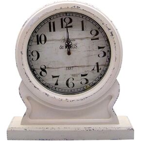 Vintage White Wooden Shelf Clock - 17-Inch Desk Table Decoration, Classic Housewarming Gift
