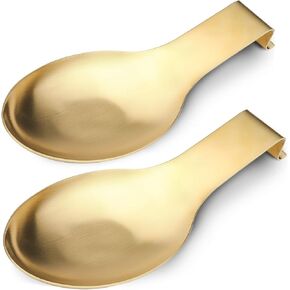 Stainless Steel Spoon Rest, Spatula Ladle Holder, Stainless Steel Utensil Spoon Rest Holder, Brushed Finish, Dishwasher Safe 9.8 x 3.7 Inch (Gold 1PC)