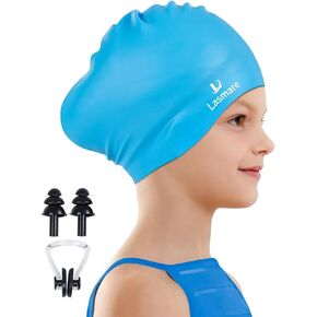 Kids Long Hair Swim Cap for Girls Boys, 3 Size Silicone Swimming Cap for Age 1-15 Toddler Children Teens.