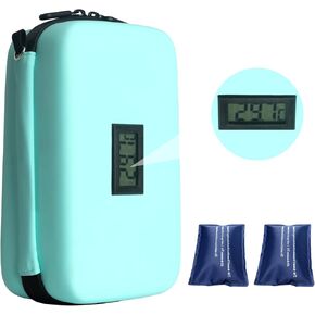 Insulin Cooler Travel Case, TSA Approved Medication Diabetic Cooler Organizer Bag with Thermometer Temperature Display 2 Ice Packs, Pink