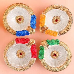 SATVIK 4 Pc Multicolor Clay Diya Terracotta Dia Traditional Puja Vilakku Oil Lamp Natural Mitti Diya Tea Light Welcome Diwali Deepawali Navratri Pooja Décorations Indian Housewarming Return Gift Item