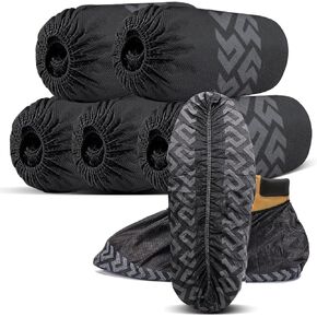 Disposable Shoe Covers 50 Pack (25 Pairs) - Durable, Non-Slip, Water Resistant, and Recyclable Boot Covers for Indoor and Outdoor Use - One Size Fits Most (Non-woven-Black) in Saudi Arabia