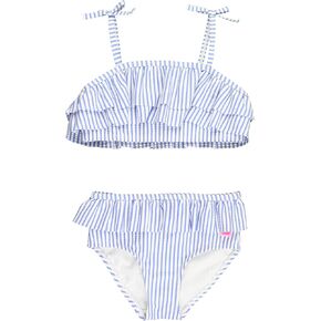 RuffleButts Periwinkle Blue Seersucker Seersucker Bow Ruffle Bikini - 18-24m