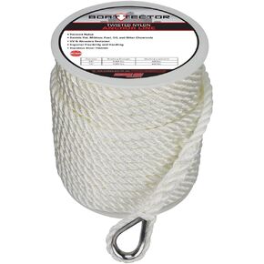 Extreme Max 3006.2303 BoatTector Twisted Nylon Anchor Line with Thimble - 1/2" x 150', White