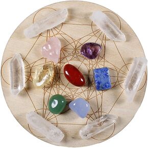 Apengshi Natural Healing Crystal Set Flower of Life Chakra Meditation Kit Home Decoration Rock Specimens Gifts
