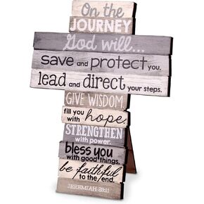 God Will Direct On the Journey Distressed Wood 6 Inch Stacked Wood Cross Figurine