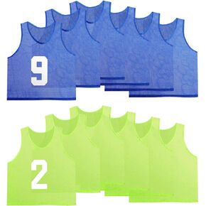 24 Pieces Nylon Scrimmage Team Pinnies Practice Jerseys Training Sports Vests with 48 Pieces Iron on Numbers(Mesh Style)