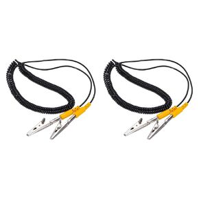 MECCANIXITY ESD Grounding Cable Cord with Alligator Clip, 5m/197" Yellow Anti-Static Ground Wire Elastic Cable, for Eliminating Conductor Electrostatic, 2 Pack