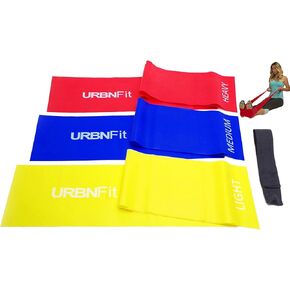 أربطة اللياقة البدنية الطويلة من URBNFit (5 أقدام) مع مرساة للباب - 3 عبوات من أربطة المقاومة للتمدد والتمارين وإعادة التأهيل