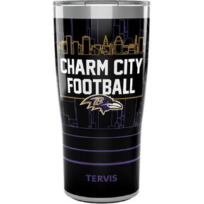 Tervis Traveler NFL Baltimore Ravens - Charm City Slogan Triple Walled Insulated Tumbler Travel Cup Keeps Drinks Cold & Hot, 20oz, Stainless Steel
