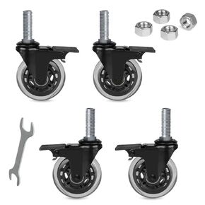 Hirate 3 inch Caster Heavy Duty 1/2"-13 x 1.5" Threaded Stem Castors Set of 4(Screw Length 38mm), Swivel Locking Castors for Furniture Trolley Dolly with Nylon Lock Nuts