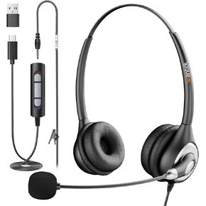 Wantek سماعة رأس مع ميكروفون للكمبيوتر الشخصي، سماعات رأس سلكية USB - سماعات رأس USB-C فوق الأذن 3.5 مم مع ميكروفون لإلغاء الضوضاء للكمبيوتر المحمول - سماعات كمبيوتر مع ميكروفون للتحكم في الخط للمنزل in Kuwait