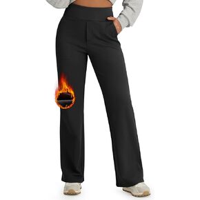 G4Free Fleece Lined Pants Women High Waisted Wide Leg Pants Winter Warm Thermal Sweatpants with Pockets 29"/31"/33"