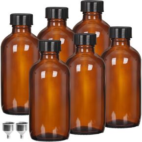 6 Pack 4 oz Amber Glass Boston Bottles, Round Tinture Bottles with Black Caps for Essential Oil, Perfume, Homemade Vanilla Extract and Liquid in Saudi Arabia