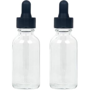 Magic Season Boston Round Glass Bottles (Transparent/ 1 fl oz. with Droppers/ 2 Pcs)