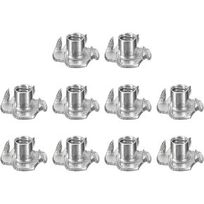 uxcell 1/4"-20 T-Nuts, 304 Stainless Steel 3-Pronged Tee Nuts Threaded Inserts for Climbing Holds and Wood Workings, Silver 30Pcs