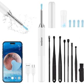 Ear Wax Removal, Earwax Remover Tool with 8 Pcs Ear Set, Ear Cleaner with Camera, Earwax Removal Kit with Light, Ear Camera with 4 Ear Spoon, Ear Cleanning Kit for iOS & Android (White)
