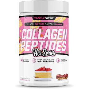 Musclesport Collagen Peptides - Hydrolyzed Grass Fed Collagen Powder Supplement - Promotes Healthy Hair, Skin, Nails, Joints - 30 Serving (Strawberry Shortcake)