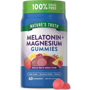 Nature's Truth Melatonin with Magnesium Gummies | 60 Count | Berry Lemon Flavor | Vegan, Non-GMO & Gluten Free Supplement