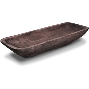 Wooden Dough Bowl Vintage Oblong Natural Root Hand Carved Bowl For Home Decor, Rustic Farmhouse Dough Bowl, Dining Room Table Centerpiece Potpourri Decor Display Bowl 18.5x7.1x3.15 Inches