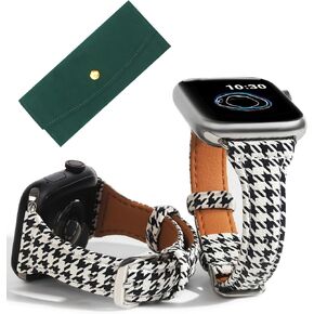 Leather Watch Band Compatible with Apple Watch Bands 45mm 44mm 42mm 41mm 40mm 38mm, Luxury Designer Classic Beige Plaid Watch Band Compatible for iWatch Series 9/8/7/6/5/4/3/2/1/SE Women…