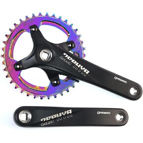 دراجة جبلية 170 مم مربعة مع 104 BCD 32/34/36/38T سلسلة، سبائك الألومنيوم MTB كرنك ضيقة واسعة CNC مستديرة سلسلة مسامير تناسب الدراجة الجبلية، كرنك دراجة الطريق (ملونة، 38T مستديرة) in Kuwait