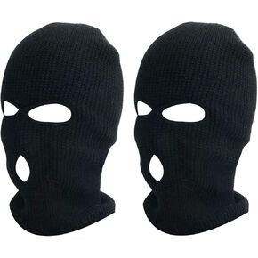 LuckkymeWinter Balaclava Warm Knit Full Face Mask, 3-Hole Knitted Full Face Cover Ski Mask(2 Pieces) Black, Large