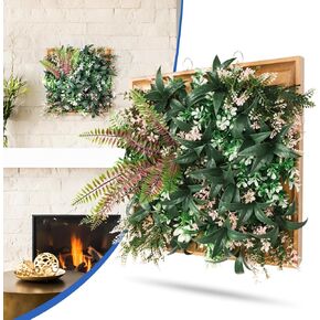 1 Piece Hanging Wall Artificial Plants for Home Decor Faux 3D Greenery Plant in Wooden Frame 12 inches for Room Garden Patio Indoor Outdoor Decoration, Light Green with Red