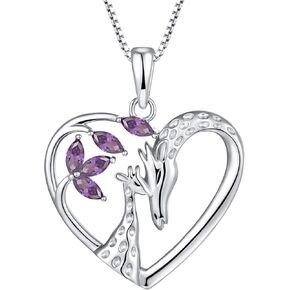 STARCHENIE Giraffe Necklace 925 Sterling Silver Heart Pendant Animal Jewelry for Women
