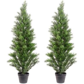 Set of 2 UV-Resistant Artificial Cedar Trees - Pre-Potted Faux Plants for Indoor and Outdoor Decor (4ft) in Saudi Arabia