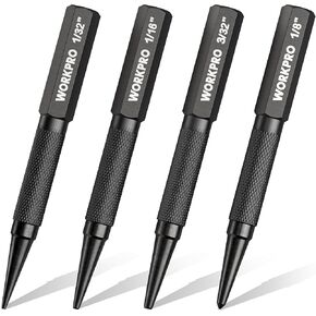 WORKPRO 4-Piece Nail Punch and Center Punch Set, Hardened Cr-V Steel with Knurled Grip,1/32", 1/16", 3/32" Nail Setter & 1/32" Center Punch Tool