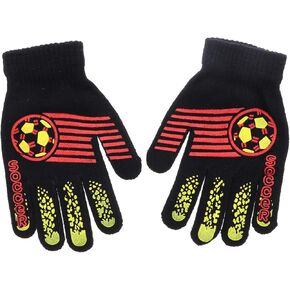 Motique Accessories Soft Black Knit Gloves For Big Kids and Teens, Stretch Gripper Design Gloves