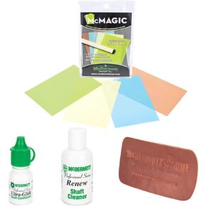 McDermott Billiards Pool Cue Shafts Maintenance Kit McMagic Micro Burnishing Papers + Ultra-Glide Shaft Conditioner + Renew Shaft Cleaner + Leather Pad Shaft Conditioner