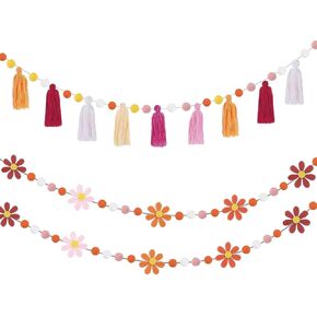 Boho Tassel Garland Tassel Wall Hanging Decor Daisy Party Decorations for Halloween Thanksgiving Christmas Birthday Party Bedroom Nursery Classroom Decorations, Orange