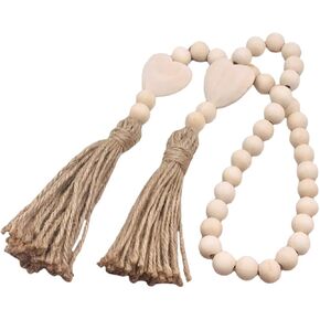 Abaodam Love Beads Wood Bead Pendant Wood Bead Garland with Tassels Wood Heart Bead Garlands Farmhouse Decor Prayer Beads Pendant Rustic Wood Bead Garland The Banner Rope Beaded