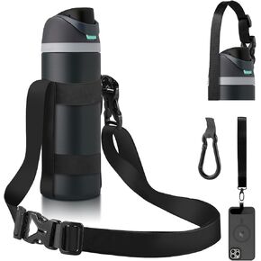Water Bottle Holder Strap, for 16oz/24oz/32oz/64 oz Owala Hydro Flask IRON °FLASK Universal Water Bottles, with Carabiner，Phone Wrist Strap & Tether Tab, Hand Free for Hiking Travelling Camping