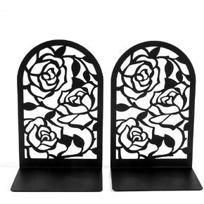 Book Ends, Elegant Beautiful Floral Bookends for Shelf Desktop Decor, Modern Kitchen Decorative Books Holder Stand, Books Support Accessories Gifts for Book Lover (Rose Flower B199)
