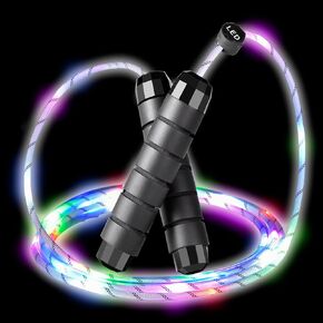 Light Up Jump Rope, Multi-Color Double Dutch Jump Rope 9FT Nice Weight, USB Rechargeable LED Jump Rope Size Adjustable for Kids Girls Boys Adults Light Show & Fun Exercise