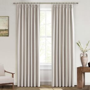 100% Blackout Thermal Curtains 84 Length 2 Panels Set for Bedroom, Linen Windows Pinch Pleated Drapes with Hooks for Track 7ft Modern Rustic Living Room Darkening Curtains 84 Inches Long Off White