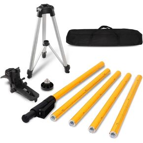 Laser Level Pole with Tripod, 12 Ft./3.7M Telescoping Pole, Adjustable Telescopic Rod with 1/4-Inch by 20-Inch Laser Mount for Rotary and Line Laser Level, 5/8"-11 Adapter Nut Included