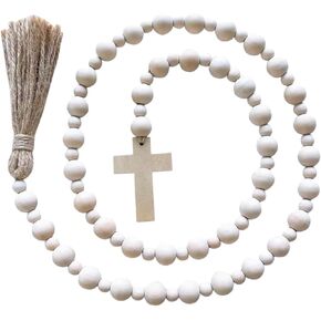 Wall Décor String Cross Wooden Beads Wood Bead Pendant Wood Bead Garland with Tassels Wall Decoration Boho Garland Home Decoration Bunny Decor Small Wooden Beads Rope Beaded