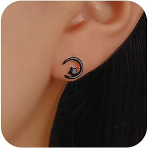 IPEPPY 925 Sterling Silver Mini Star Moon Studs Earrings for Women Teen Girls Lucky Crescent Stud Earrings Hypoallergenic Small Stud Earrings Jewelry Gift for Her Wedding Birthday Engagement