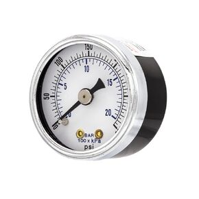 Dry Center Back Mount Pressure Gauge with 1.5" Dial, 0-300 PSI, 1/8" Male NPT Connection, Chrome Bezel, Brass Internals and Plastic Lens (1)