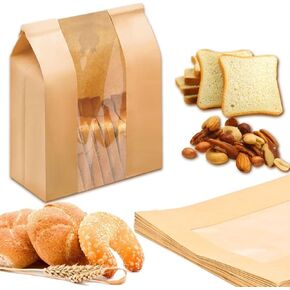 50PCS Bread Bags, Sourdough Bread Bag, Large Bakery Bags with Window, Bread Bag for Bread Storage for Homemade Bread, Sourdough, Cookies, Cakes, Snacks, and Sandwiches, Include Label Seal Stickers