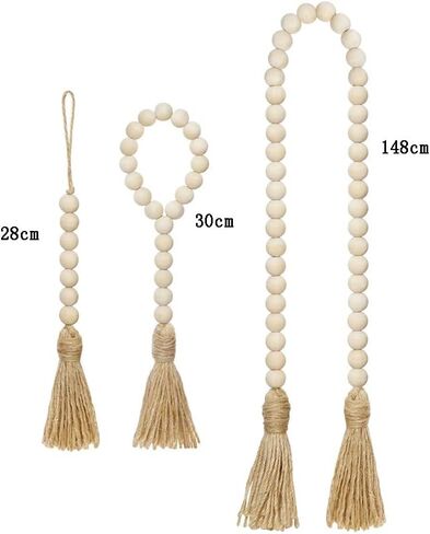 3 قطع من إكليل الخرز من الخشب الطبيعي مع شرابات، ديكور بوهو مصنوع يدويًا لديكور معلق على الحائط لبيت المزرعة، غرفة الطفل، زخرفة المزهرية in Kuwait