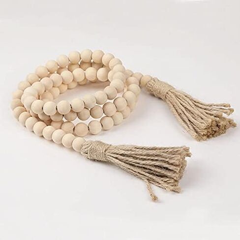 3 قطع من إكليل الخرز من الخشب الطبيعي مع شرابات، ديكور بوهو مصنوع يدويًا لديكور معلق على الحائط لبيت المزرعة، غرفة الطفل، زخرفة المزهرية in Kuwait