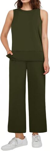 MZROCR Two Piece Sets for Women Summer Sleeveless Lounge Sets for Women Casual Travel Outfits Wide Leg Tracksuits in Saudi Arabia