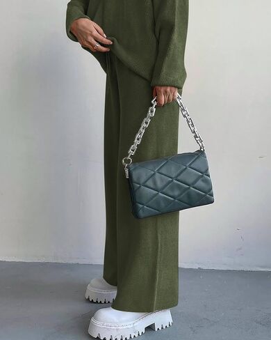 Dowerme المرأة 2 قطعة مجموعات سترة عالية الرقبة طويلة الأكمام سترة الرباط واسعة الساق بانت مكتنزة متماسكة صالة مجموعة in Kuwait