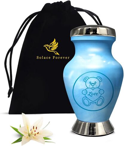 جرة للرماد - جرة للطفل الصبي والفتاة - جرة مصنوعة يدويًا للأطفال والرضع - تحية لأحبائك - جرة حرق جثث تذكارية للطفلة والولد (أزرق فاتح، صغير) in Kuwait